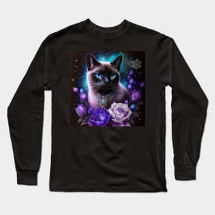 Galactic Floral Burmese Cat Long Sleeve T-Shirt